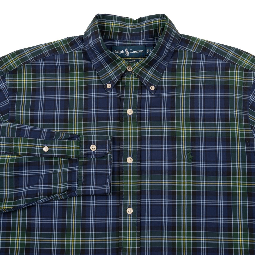Vintage Polo Ralph Lauren Mens Classic Fit Shirt Large Plaid Long Sleeve Preppy